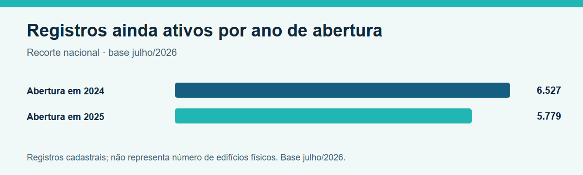 Comparação entre os registros nacionais abertos em 2024 e 2025 ainda ativos